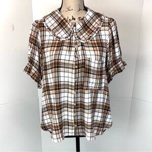 Pilcro Plaid Blouse in Brown and White